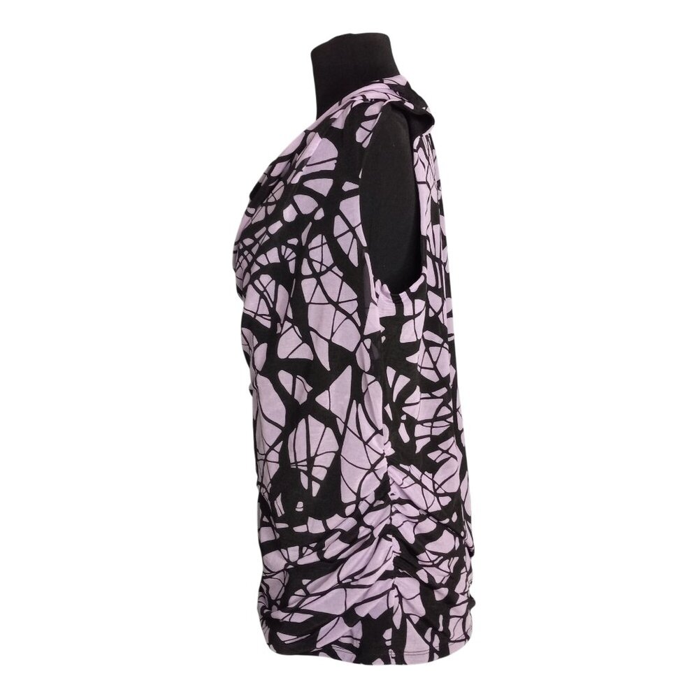 Dana Buchman L Top Womens Sleeveless Cowl Neck Black Lavender Abstract Print - Picture 2 of 9